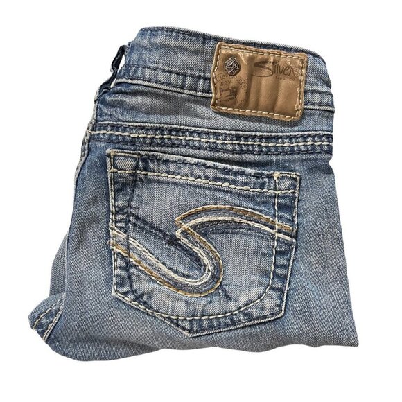 Silver Jeans Women's Contrast Stitch Embroidered Pocket Tuesday Crop Jeans Sz 28 - Picture 5 of 9